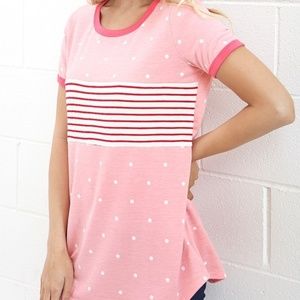 POLKA DOT AND STRIPE COLOR BLOCK TOP
